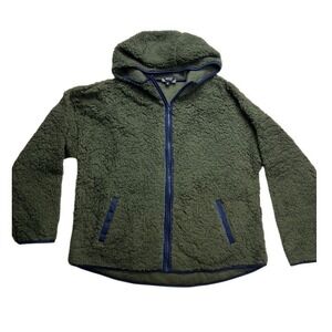 Perch by Blu Pepper Womens 1XL Fuzzy Sherpa Fleece Zip Hoodie Jacket Green